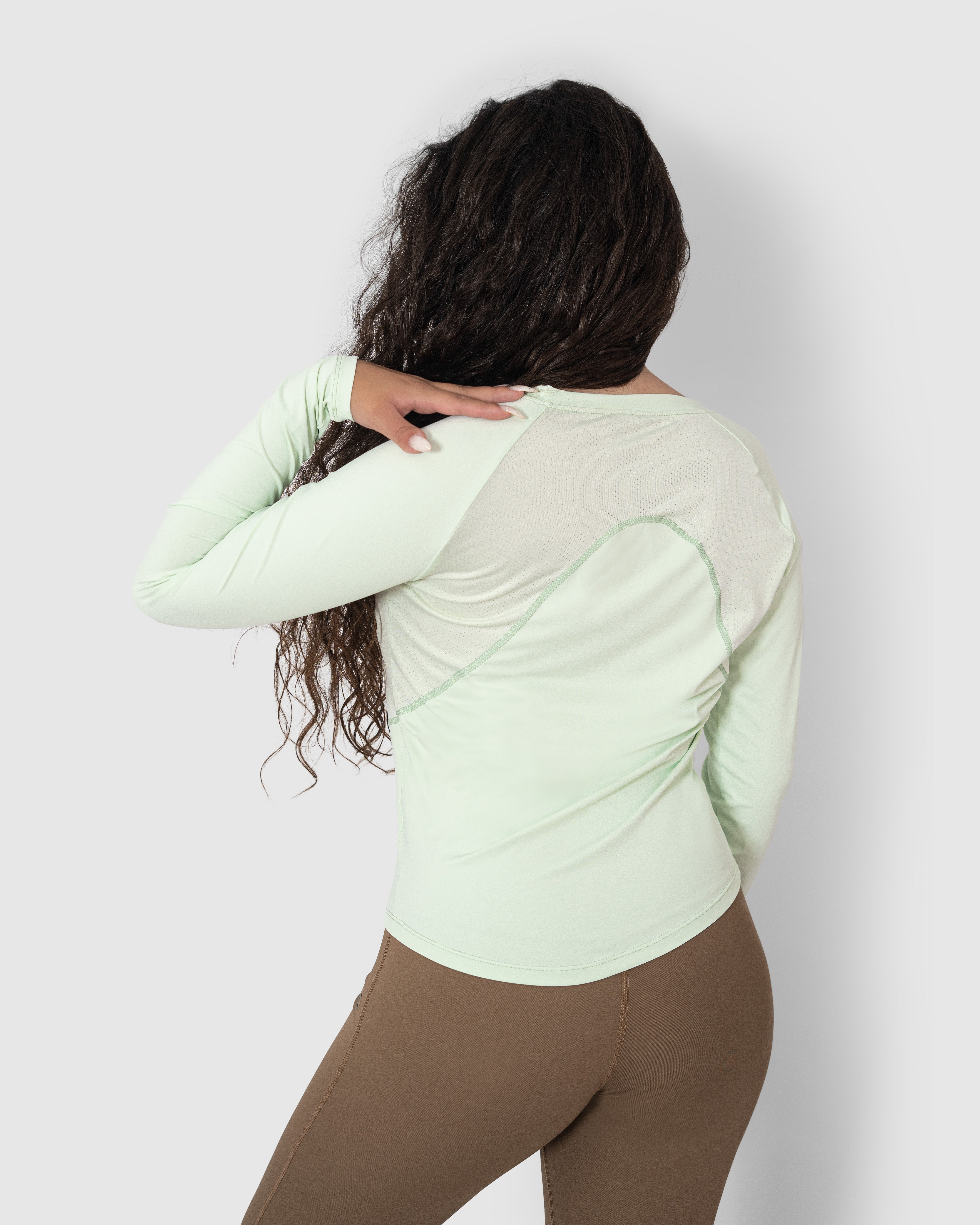 Women's Green Long Sleeve V-Neck Yoga Top