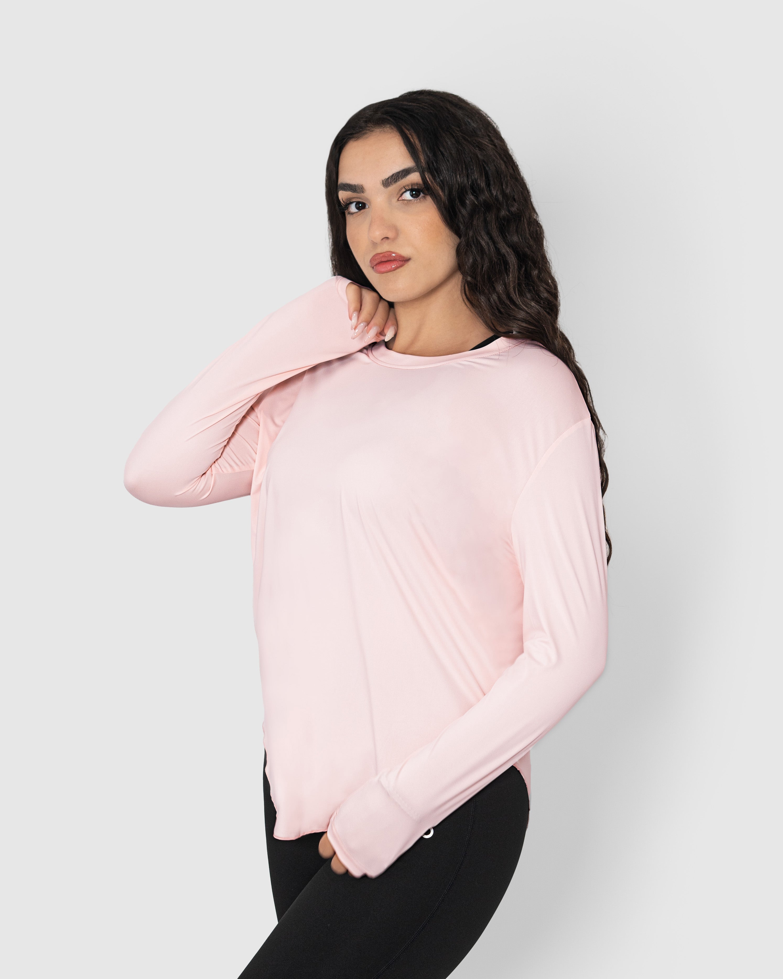 Women's Baby Pink Long Sleeve Yoga Top