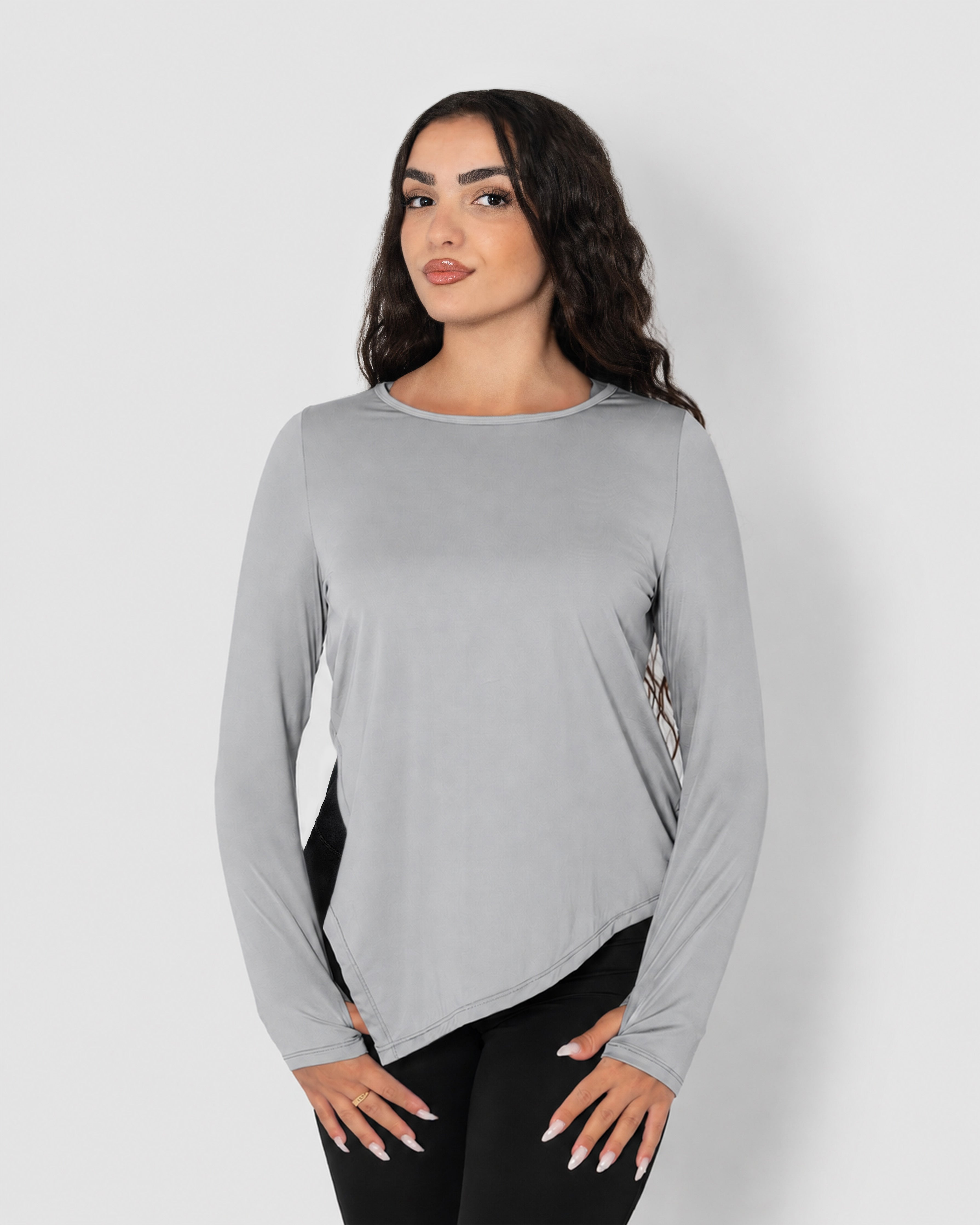 Women's Gray Long Sleeve Workout Top