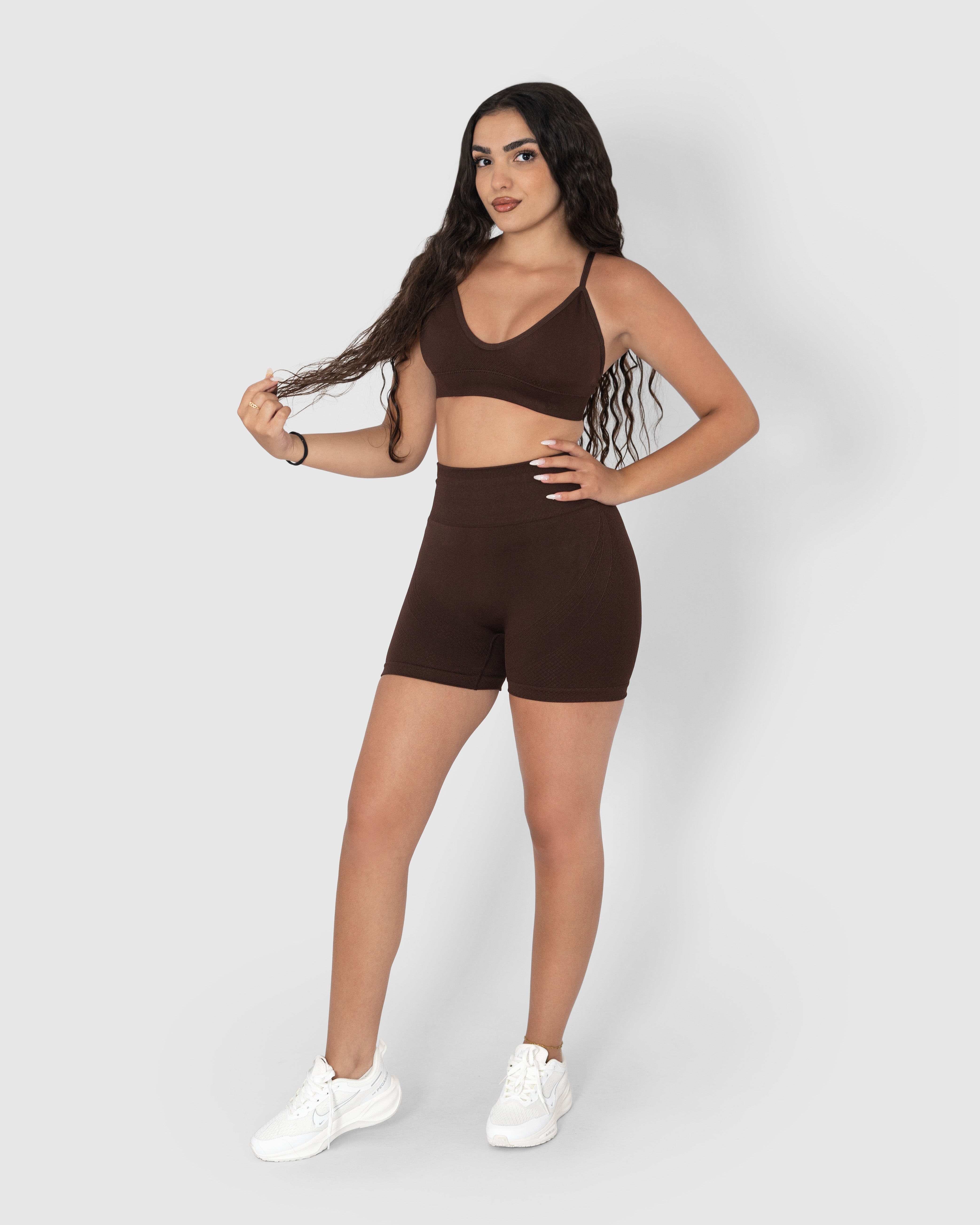 Brown 2-Piece Crop Top & High-Waisted Shorts Set